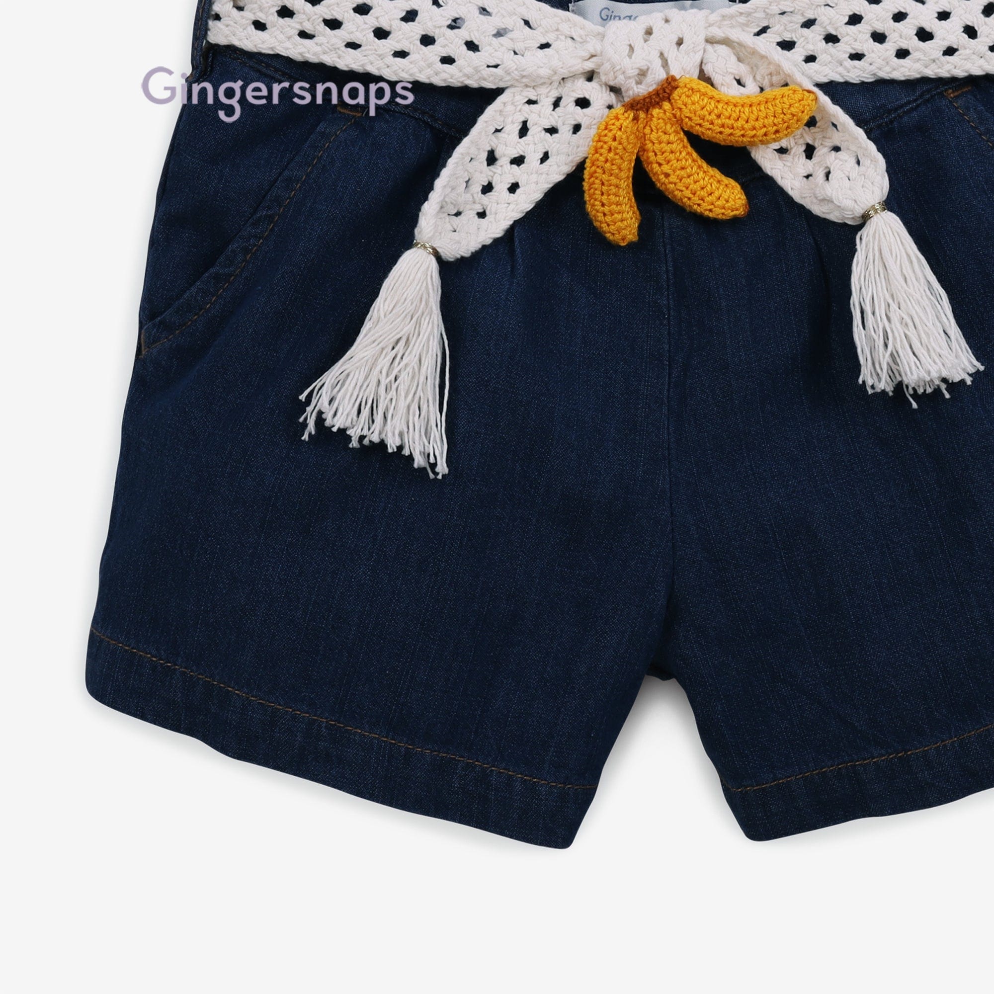 جينجرسنابس شورت جينز برباط أطفال بناتي أزرق غامق