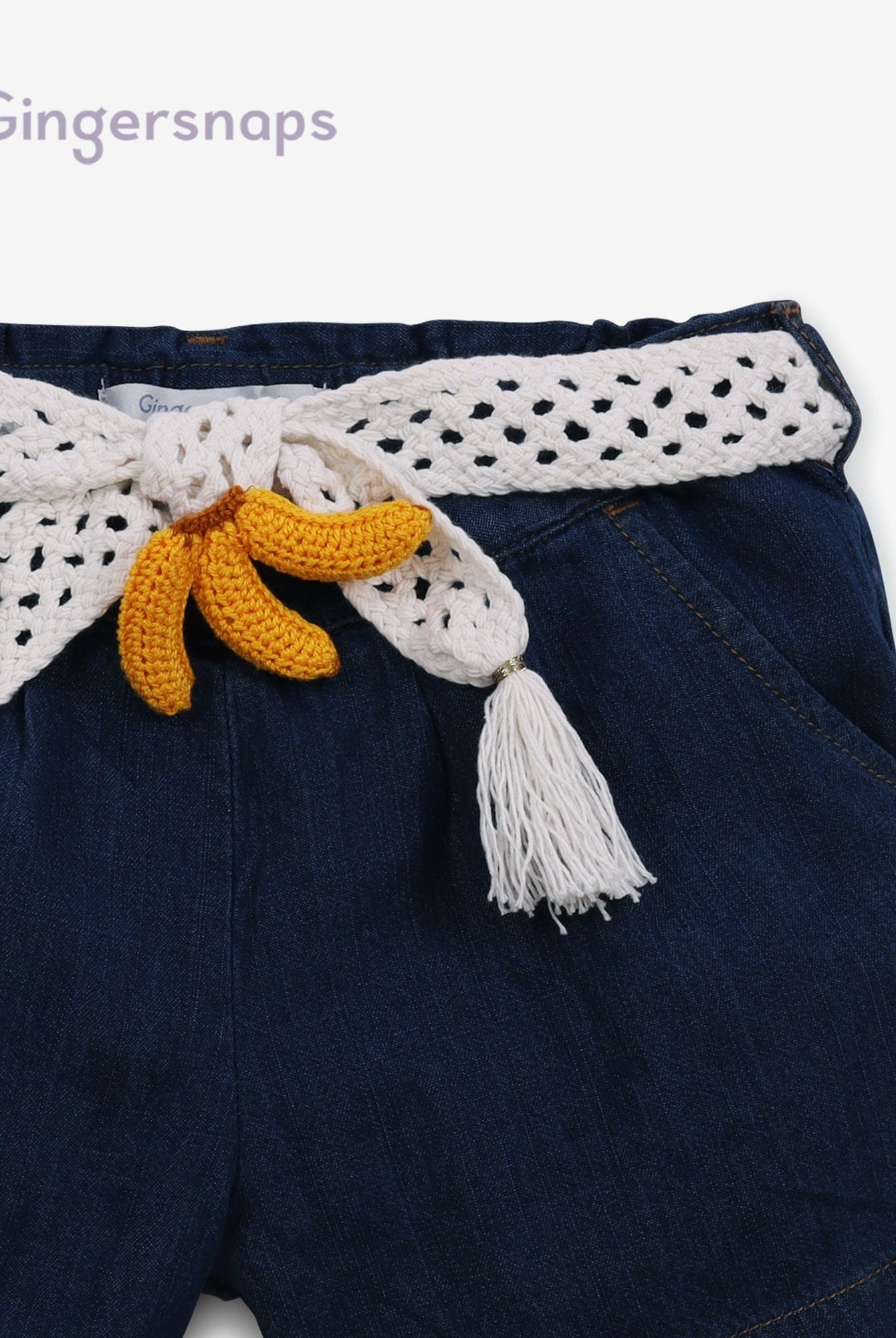 جينجرسنابس شورت جينز برباط أطفال بناتي أزرق غامق