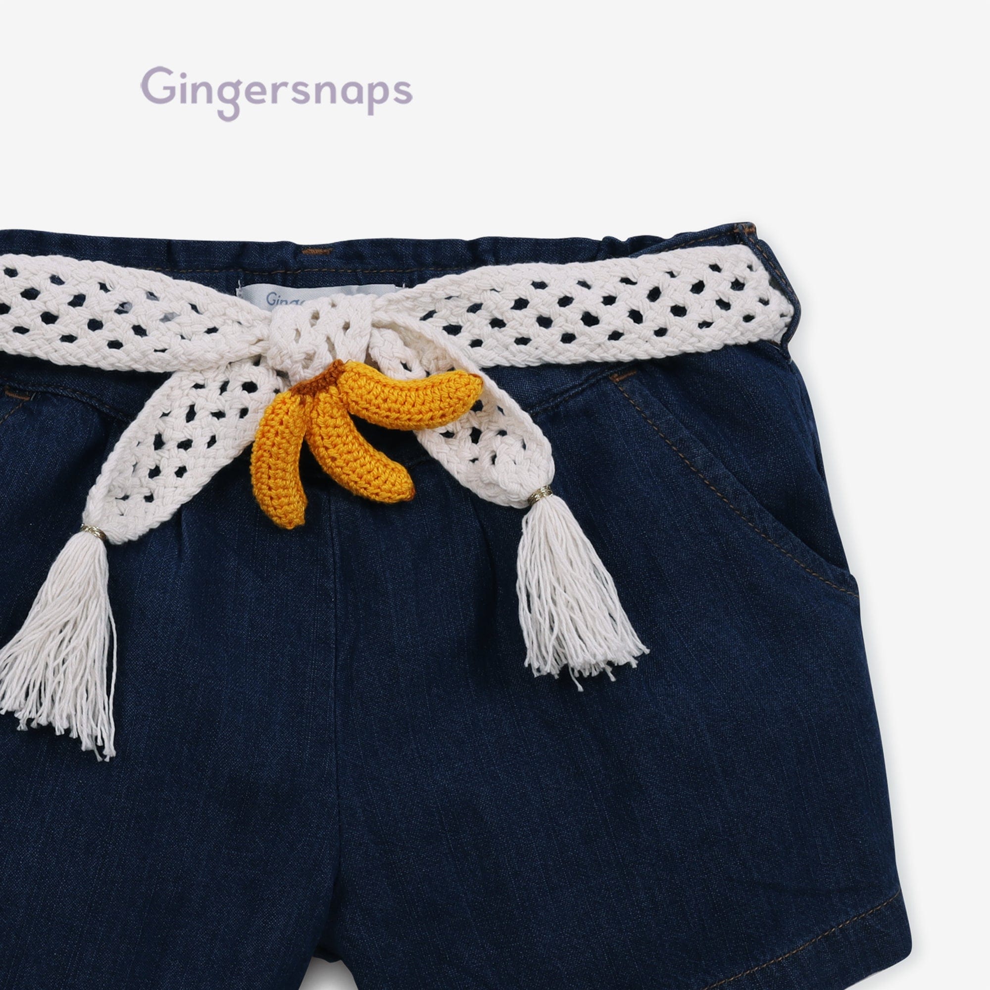 جينجرسنابس شورت جينز برباط أطفال بناتي أزرق غامق