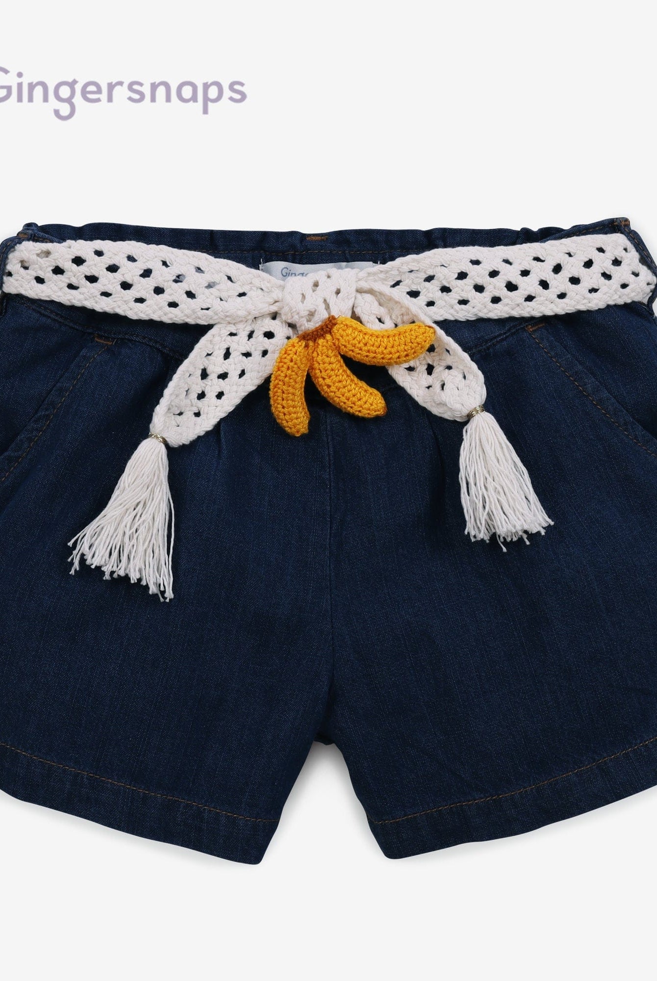 جينجرسنابس شورت جينز برباط أطفال بناتي أزرق غامق