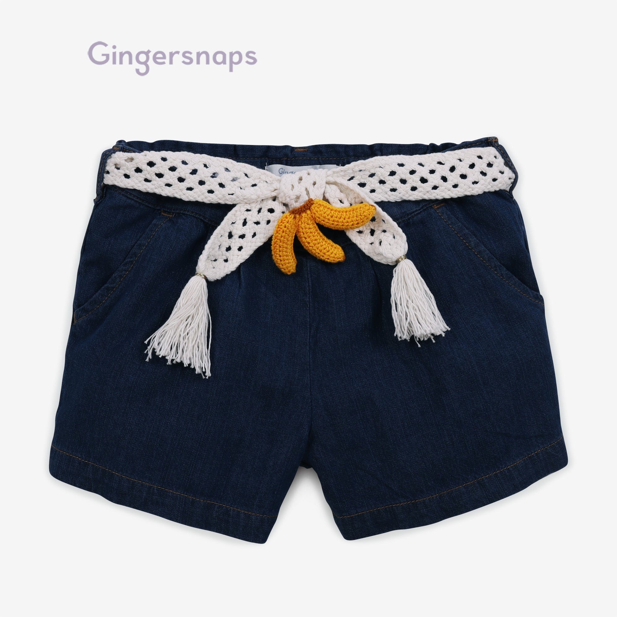 جينجرسنابس شورت جينز برباط أطفال بناتي أزرق غامق