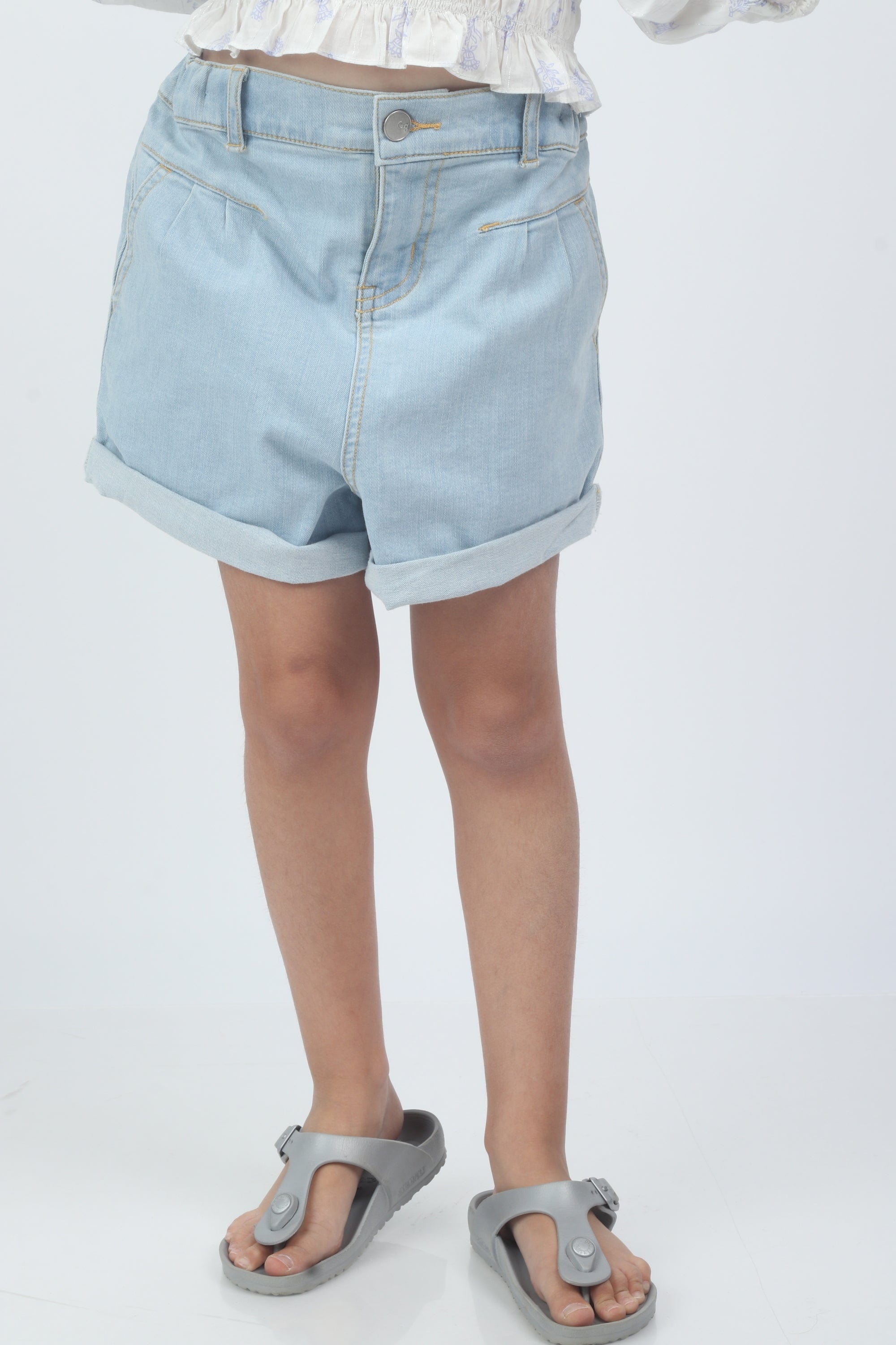 جينجرسنابس شورت جينز سادة قصير بناتي أطفال أزرق