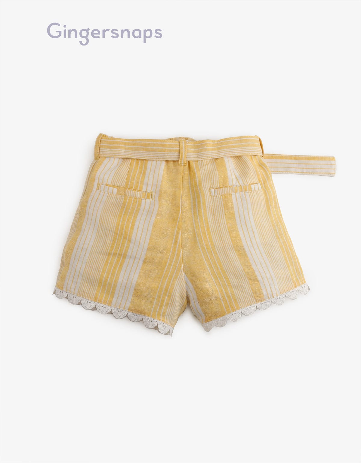 جينجرسنابس شورت مخطط بالطول مع حزام مربع بناتي أصفر