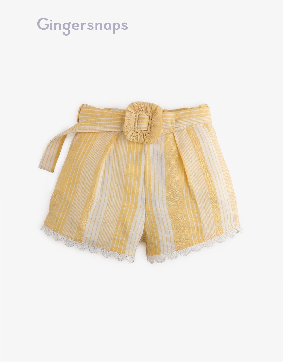 جينجرسنابس شورت مخطط بالطول مع حزام مربع بناتي أصفر