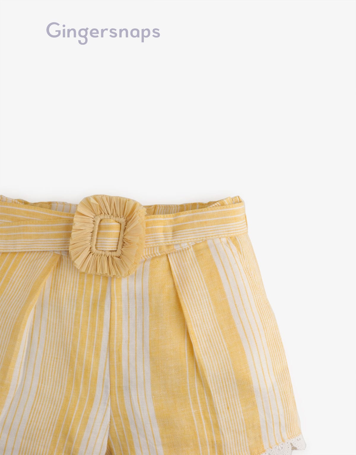 جينجرسنابس شورت مخطط بالطول مع حزام مربع بناتي أصفر