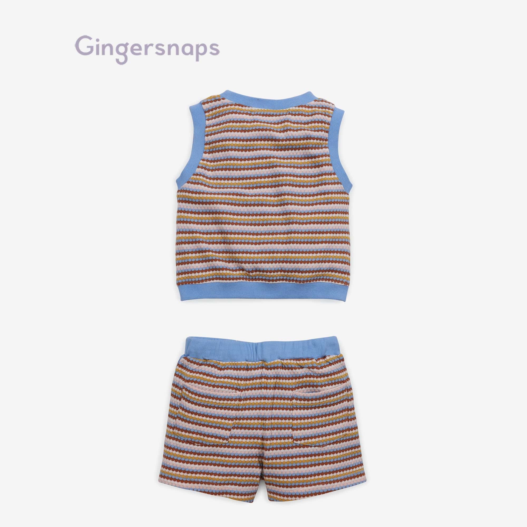 جينجرسنابس طقم بناتي تيشيرت مخطط بالعرض كت وشورت متعدد الألوان