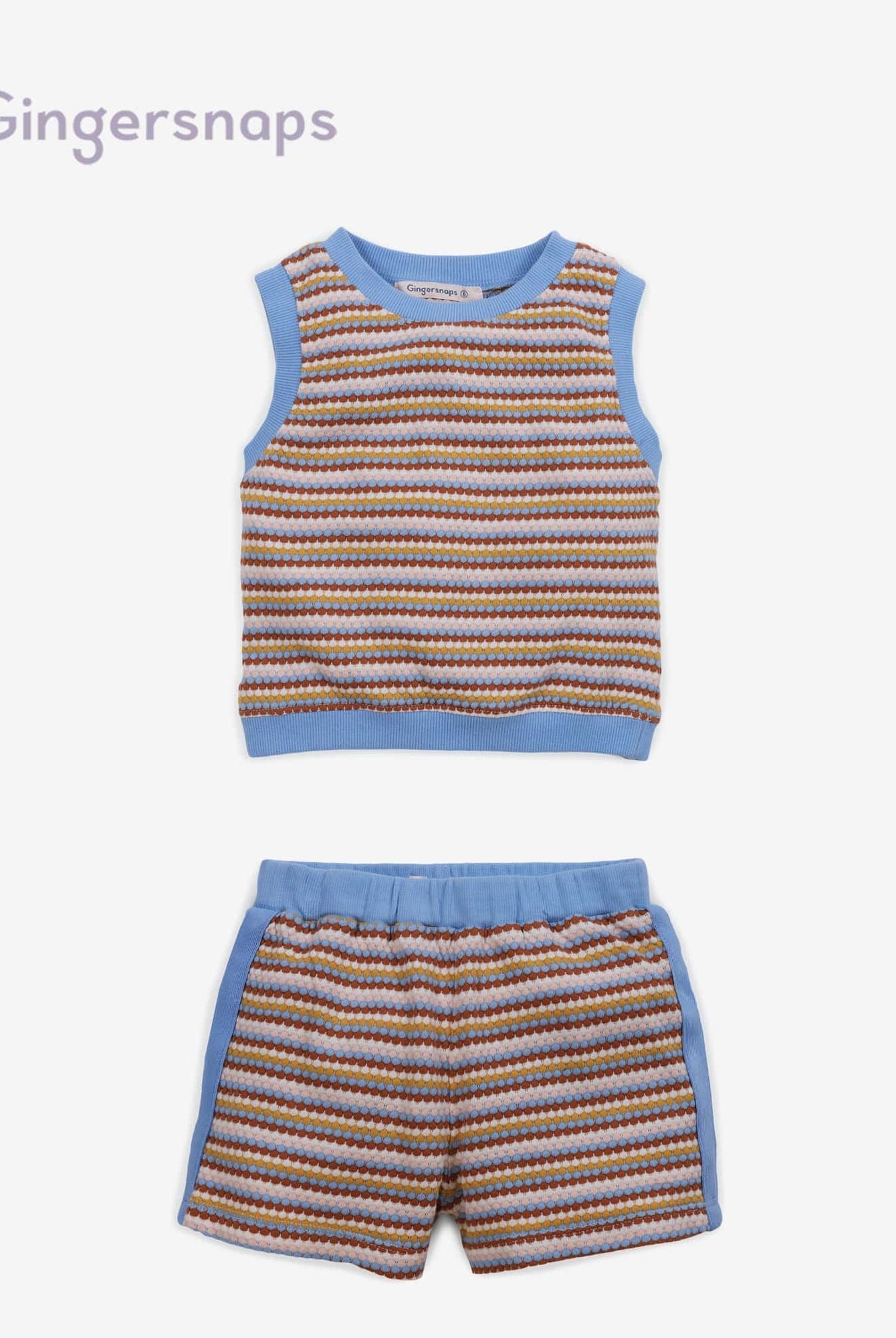جينجرسنابس طقم بناتي تيشيرت مخطط بالعرض كت وشورت متعدد الألوان