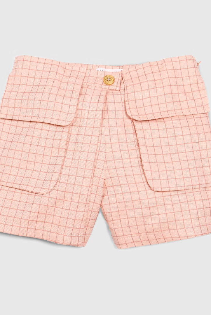 جينجرسنابس شورت كاروهات بجيوب أمامية أطفالي بنات وردي باهت