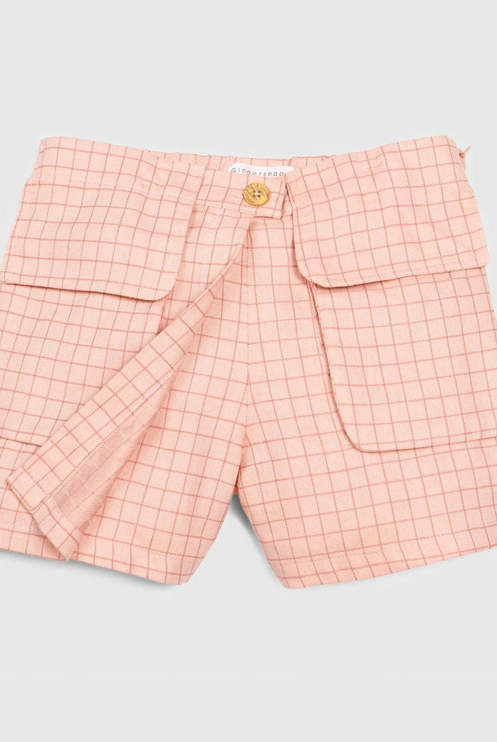 جينجرسنابس شورت كاروهات بجيوب أمامية أطفالي بنات وردي باهت