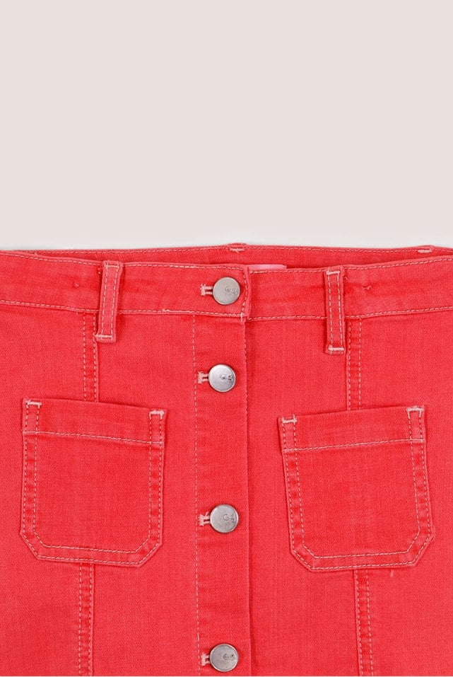 جينجرسنابس تنورة بناتي بجيوب أمامية للبنات مزينة بأزرار أحمر شاحب