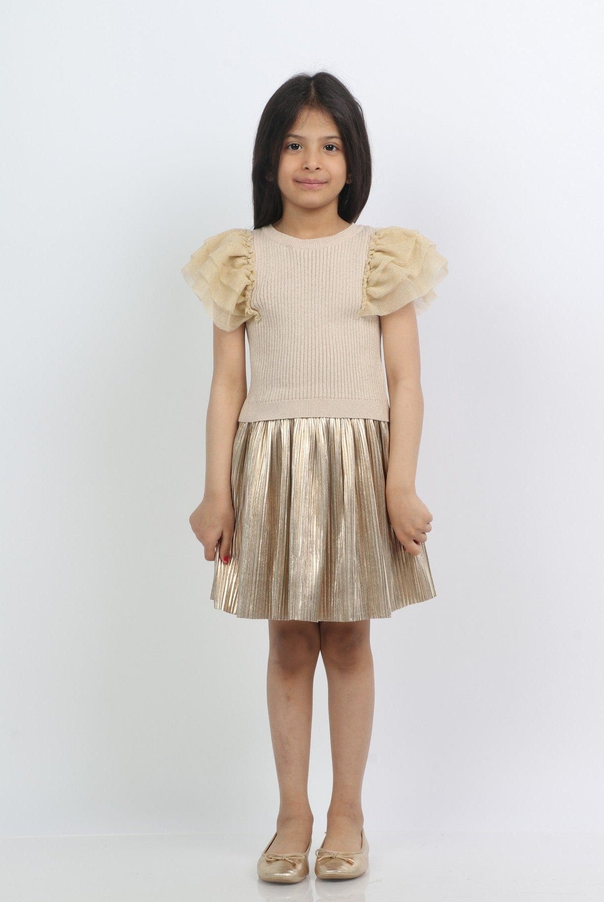 جينجرسنابس تنورة بناتي كلوش سادة لامعة ذهب