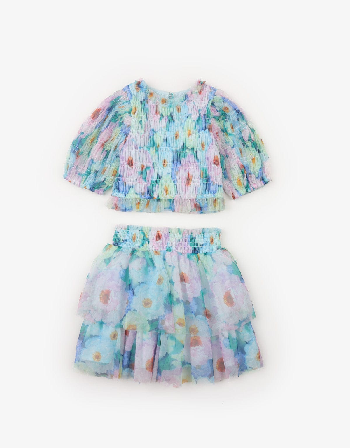 جينجرسنابس طقم مورد قطعتين تنورة كشكش وبلوزة نص كم بناتي متعدد الألوان