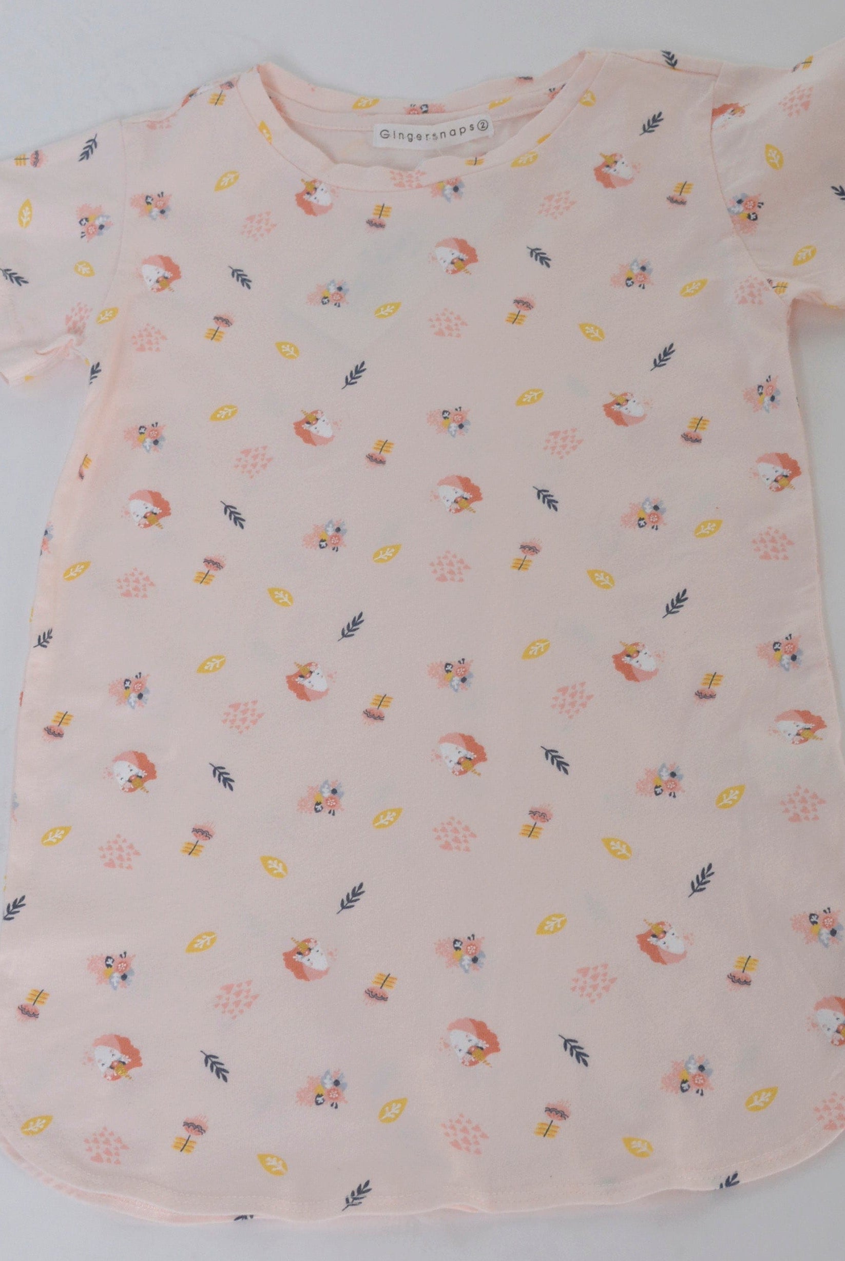 جينجرسنابس بيجامة بناتي منقوش نص كم وردي شاحب