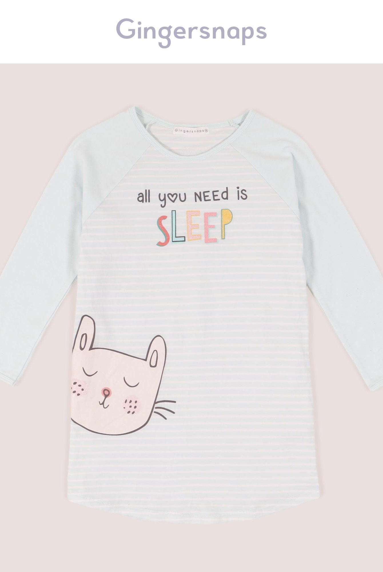 جينجرسنابس بيجامة نوم بناتي كم طويل مخططة بالعرض ضوء السماء