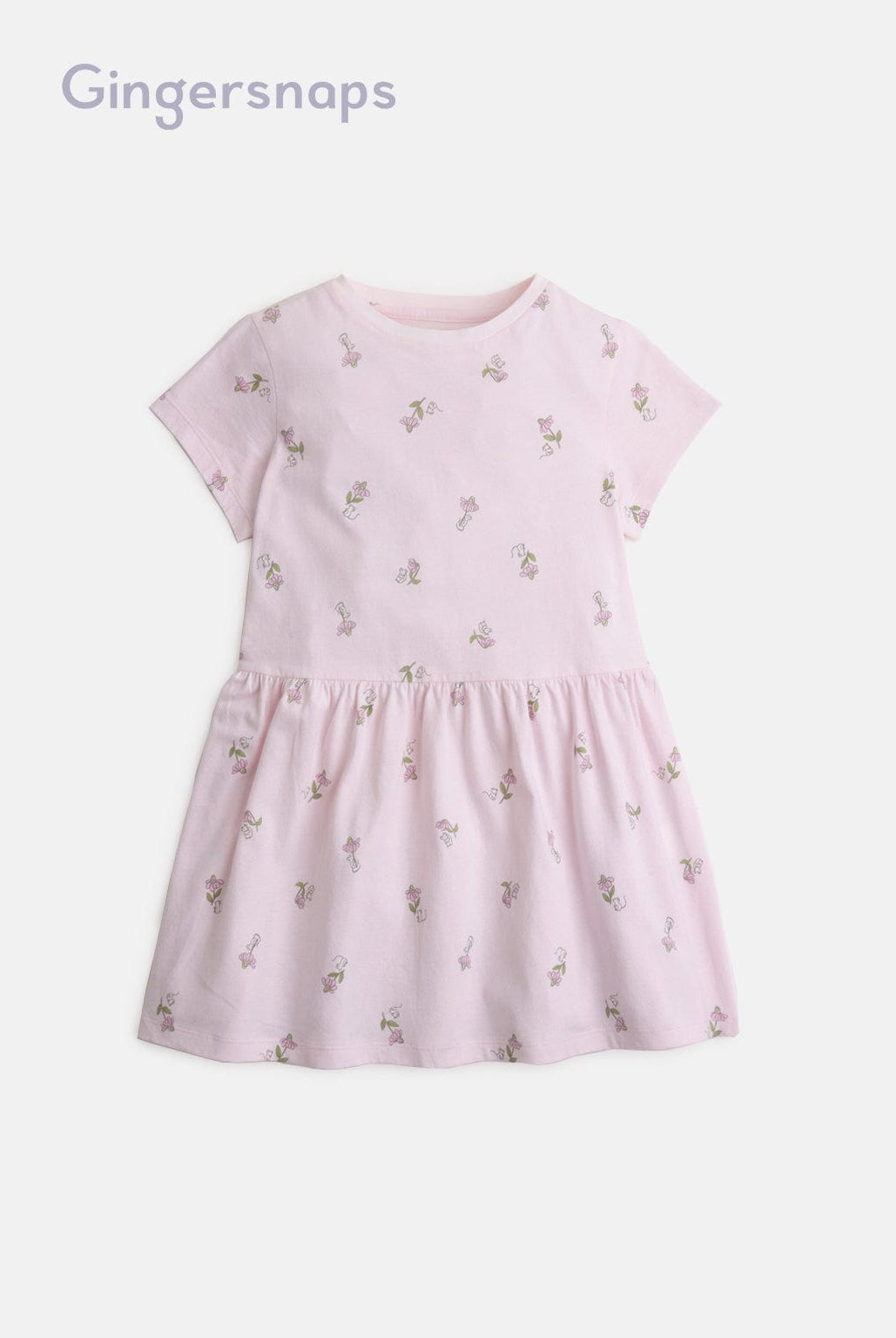 جينجرسنابس فستان منقوش قصير كم قصير بناتي وردي