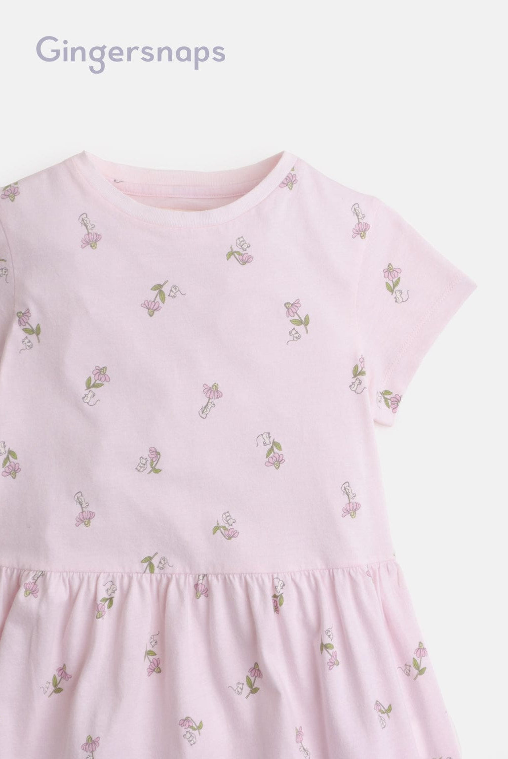 جينجرسنابس فستان منقوش قصير كم قصير بناتي وردي