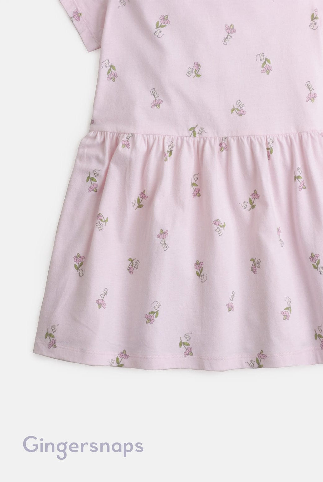 جينجرسنابس فستان منقوش قصير كم قصير بناتي وردي