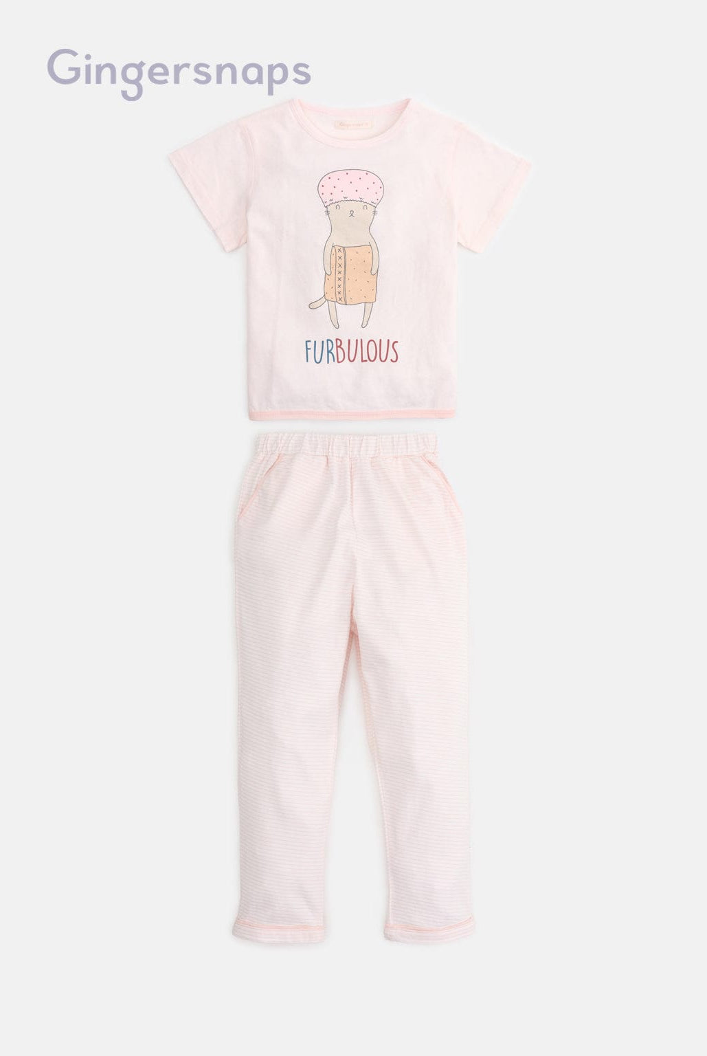 جينجرسنابس بيجامة بناتي تيشيرت مطبوع وبنطلون وردي