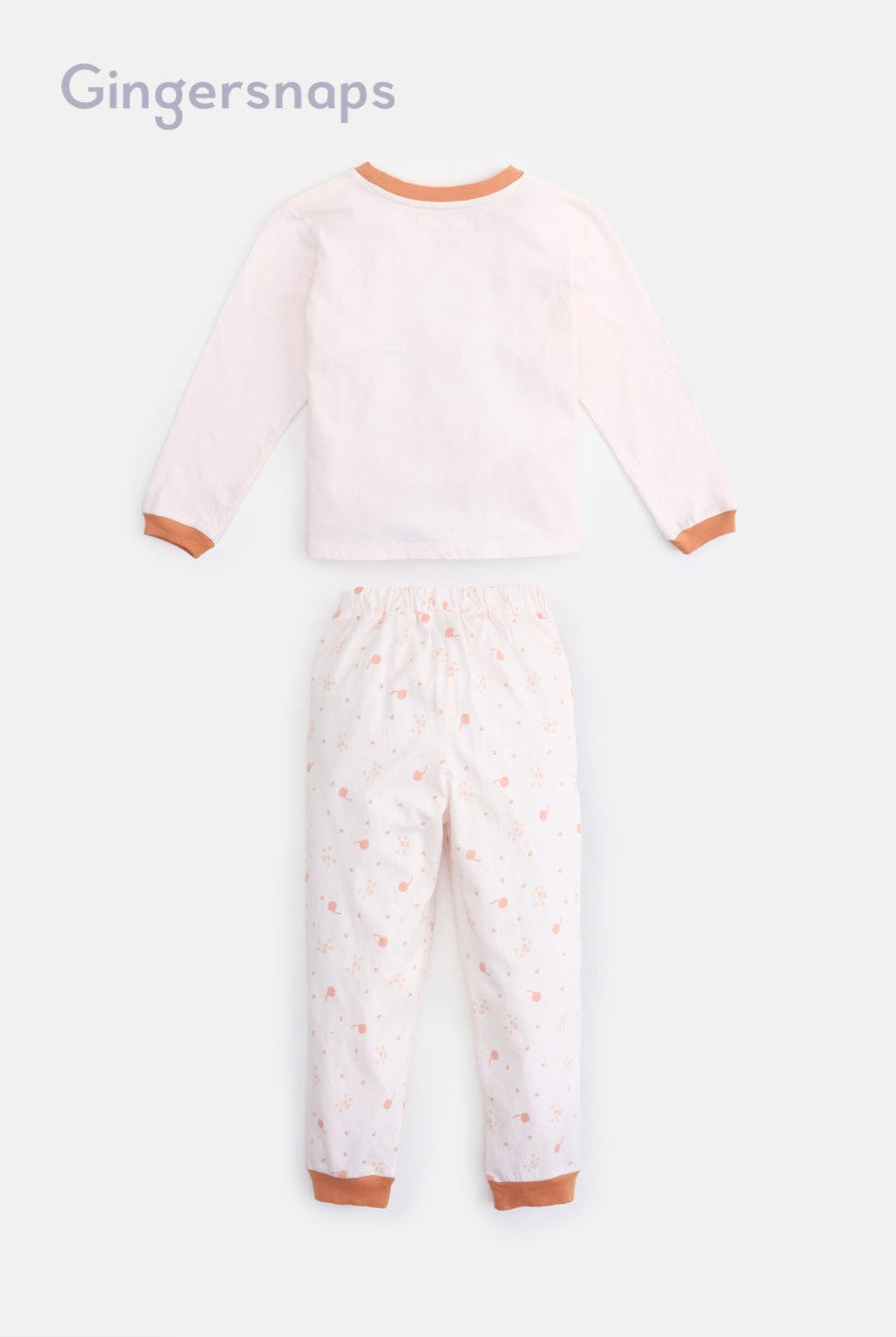 جينجرسنابس بيجامة بناتي تيشيرت مطبوع وبنطلون منقوش أبيض