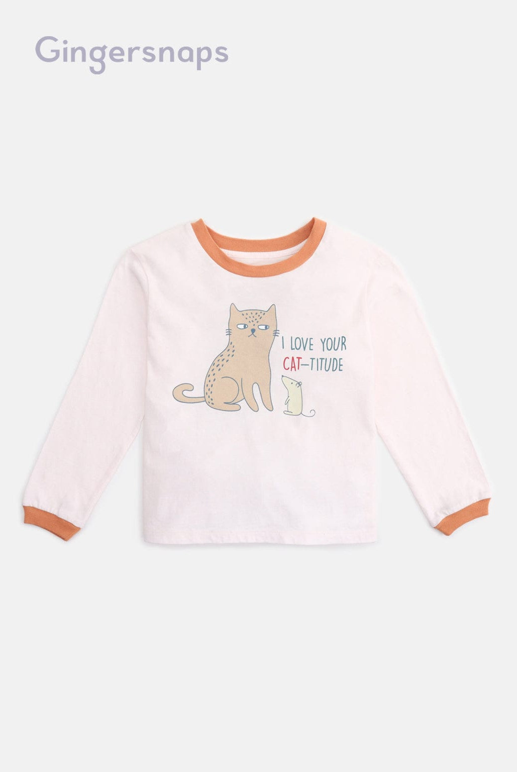 جينجرسنابس بيجامة بناتي تيشيرت مطبوع وبنطلون منقوش أبيض