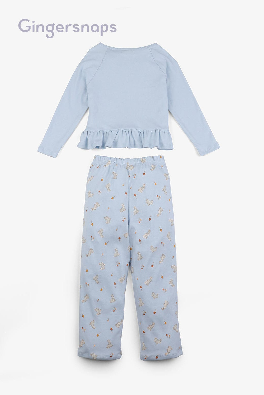 جينجرسنابس طقم ملابس نوم للبنات بطبعة ارنب على الصدر أزرق