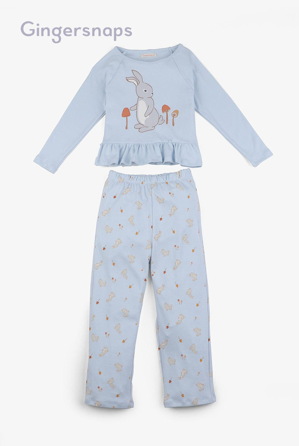جينجرسنابس طقم ملابس نوم للبنات بطبعة ارنب على الصدر أزرق