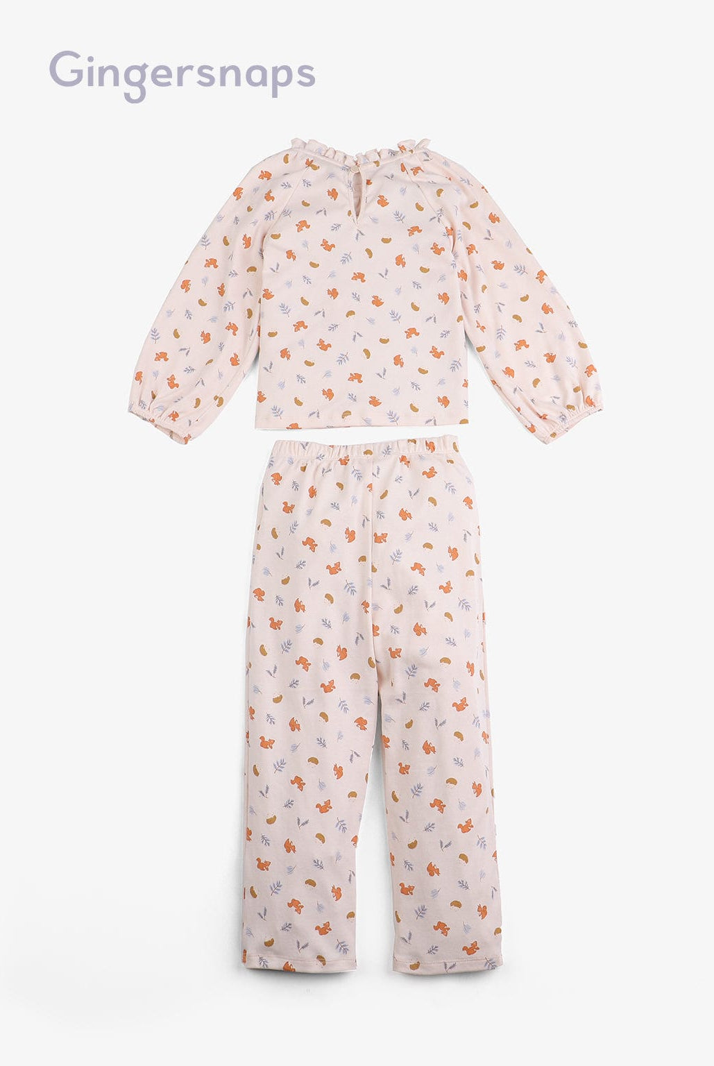جينجرسنابس طقم ملابس نوم للبنات مشجر بياقة مطاطية خوخي