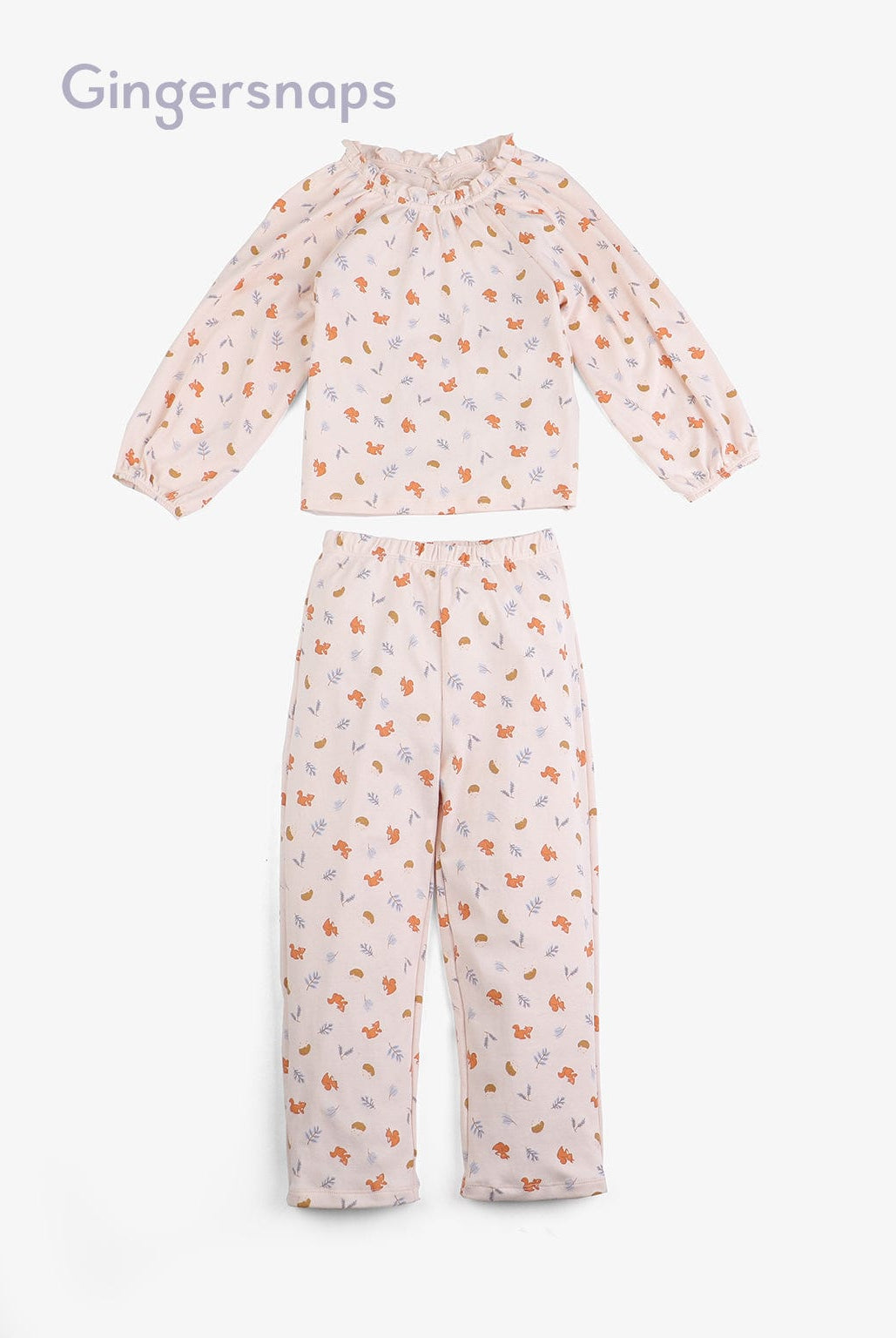 جينجرسنابس طقم ملابس نوم للبنات مشجر بياقة مطاطية خوخي