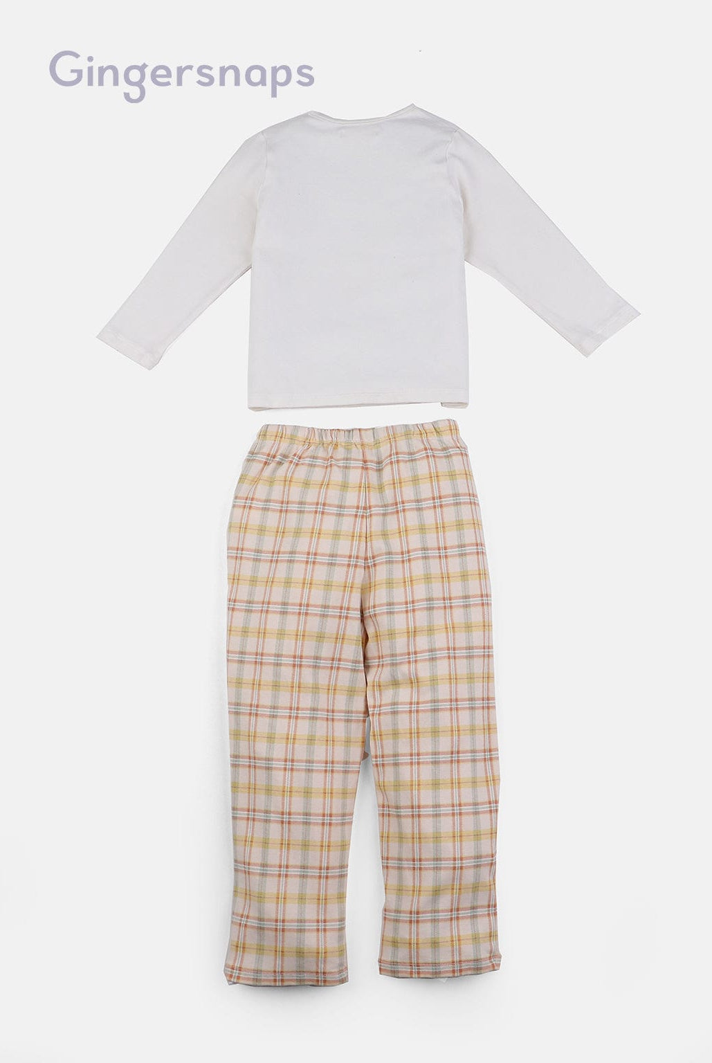 جينجرسنابس بيجامة نوم بناتي بطبعة على الصدر ببنطلو كاروهات متعدد الألوان