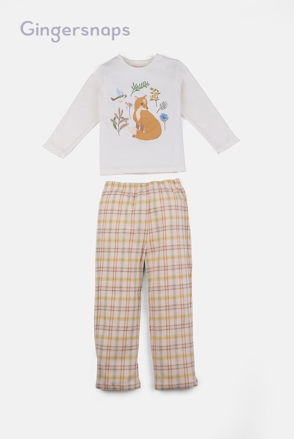 جينجرسنابس بيجامة نوم بناتي بطبعة على الصدر ببنطلو كاروهات متعدد الألوان