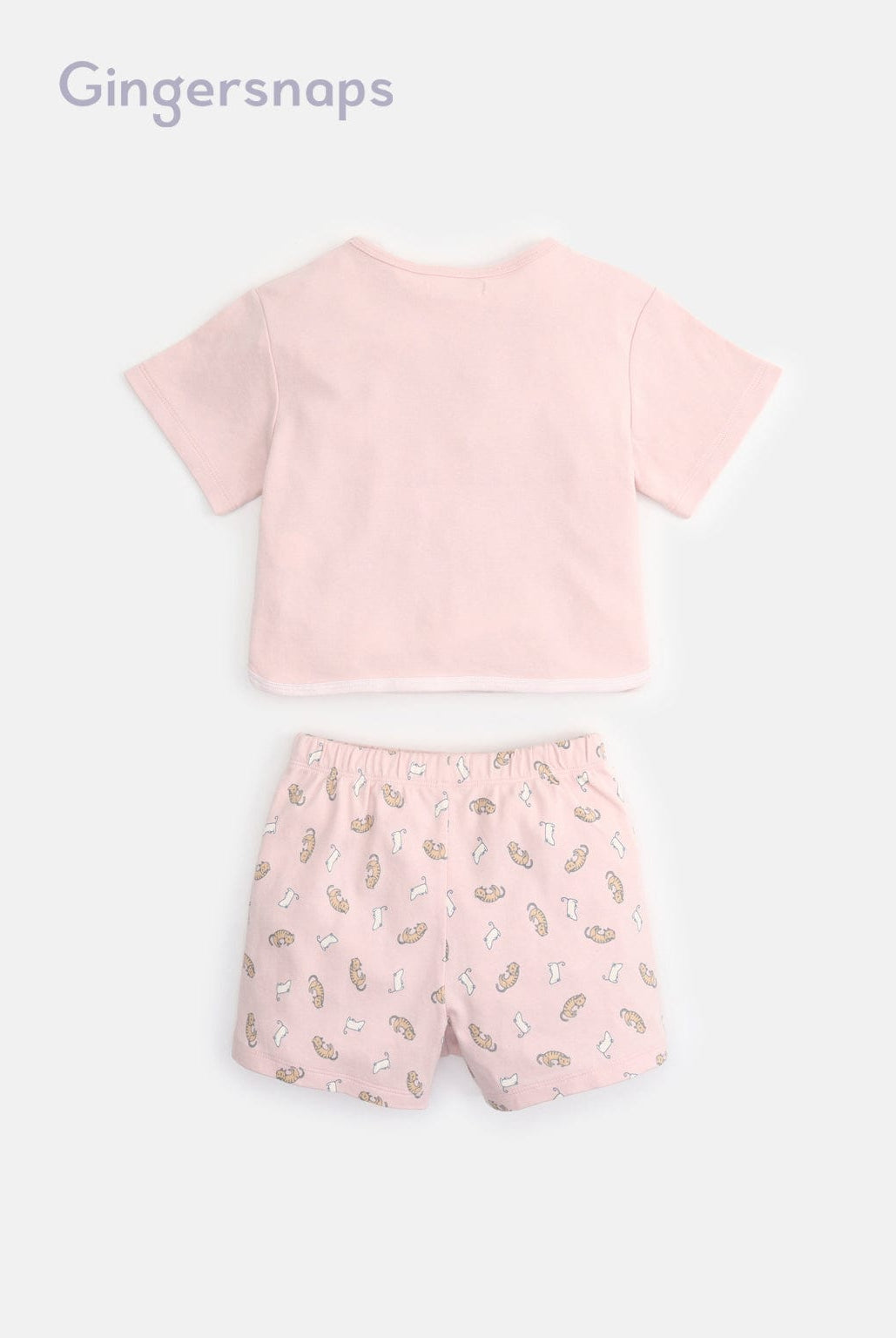 جينجرسنابس بيجامة بناتي بلوزة مطبوعة نص كم وتنورة منقوش وردي