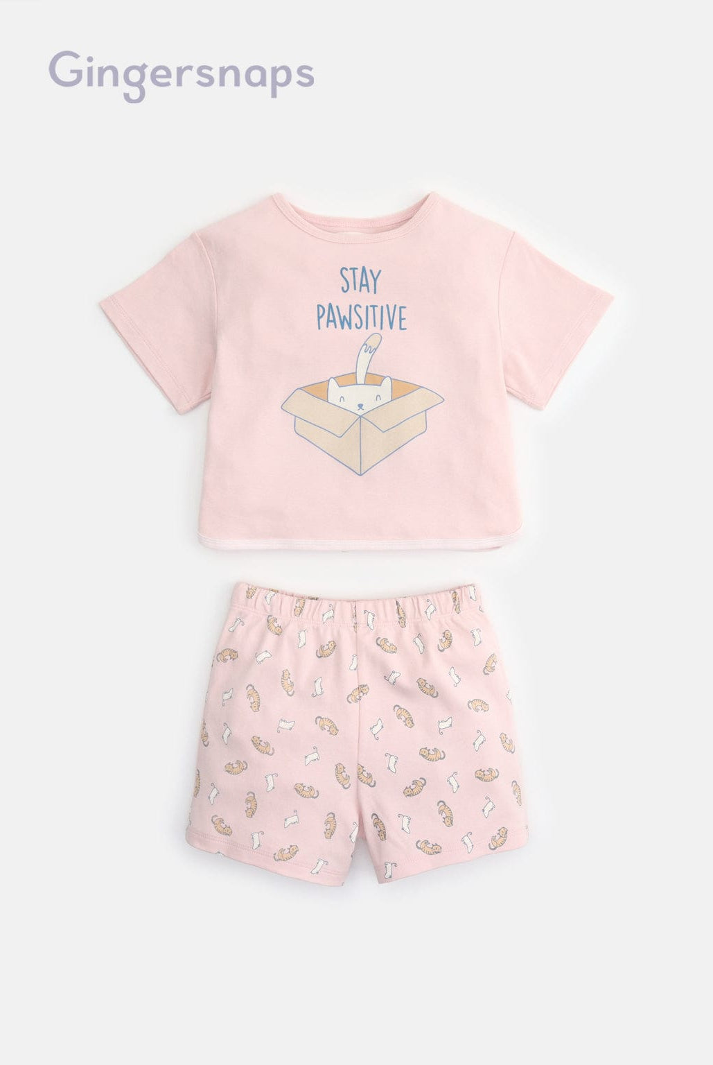 جينجرسنابس بيجامة بناتي بلوزة مطبوعة نص كم وتنورة منقوش وردي