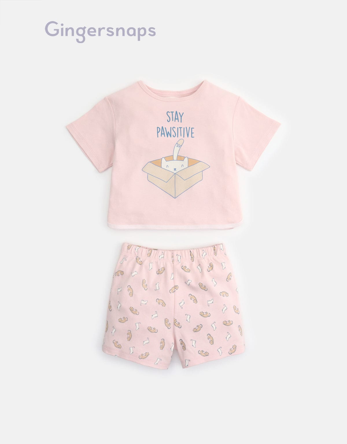 جينجرسنابس بيجامة بناتي بلوزة مطبوعة نص كم وتنورة منقوش وردي