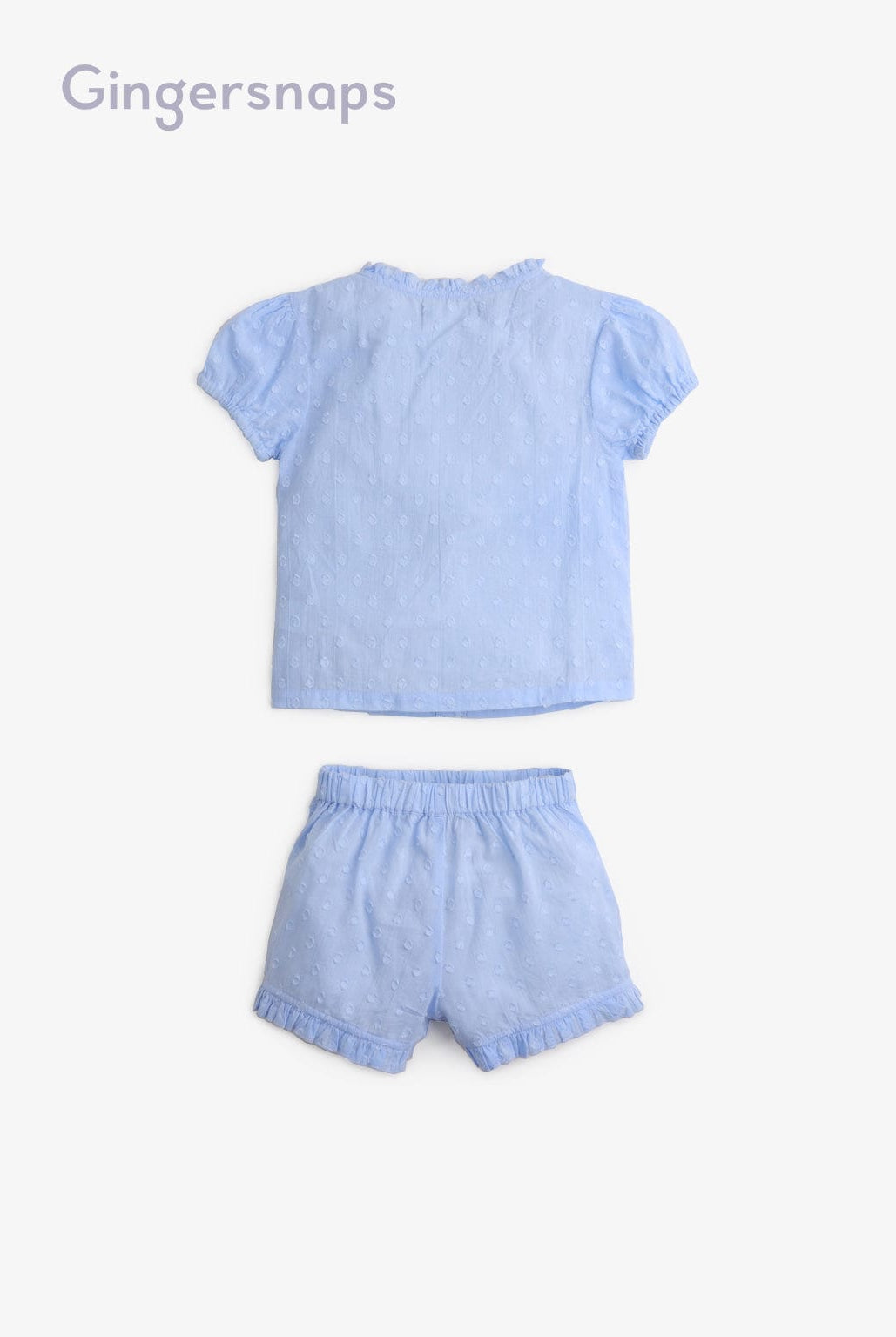 جينجرسنابس بيجامة شورت وبلوزة بأزرار أمامية نص كم بناتي أزرق