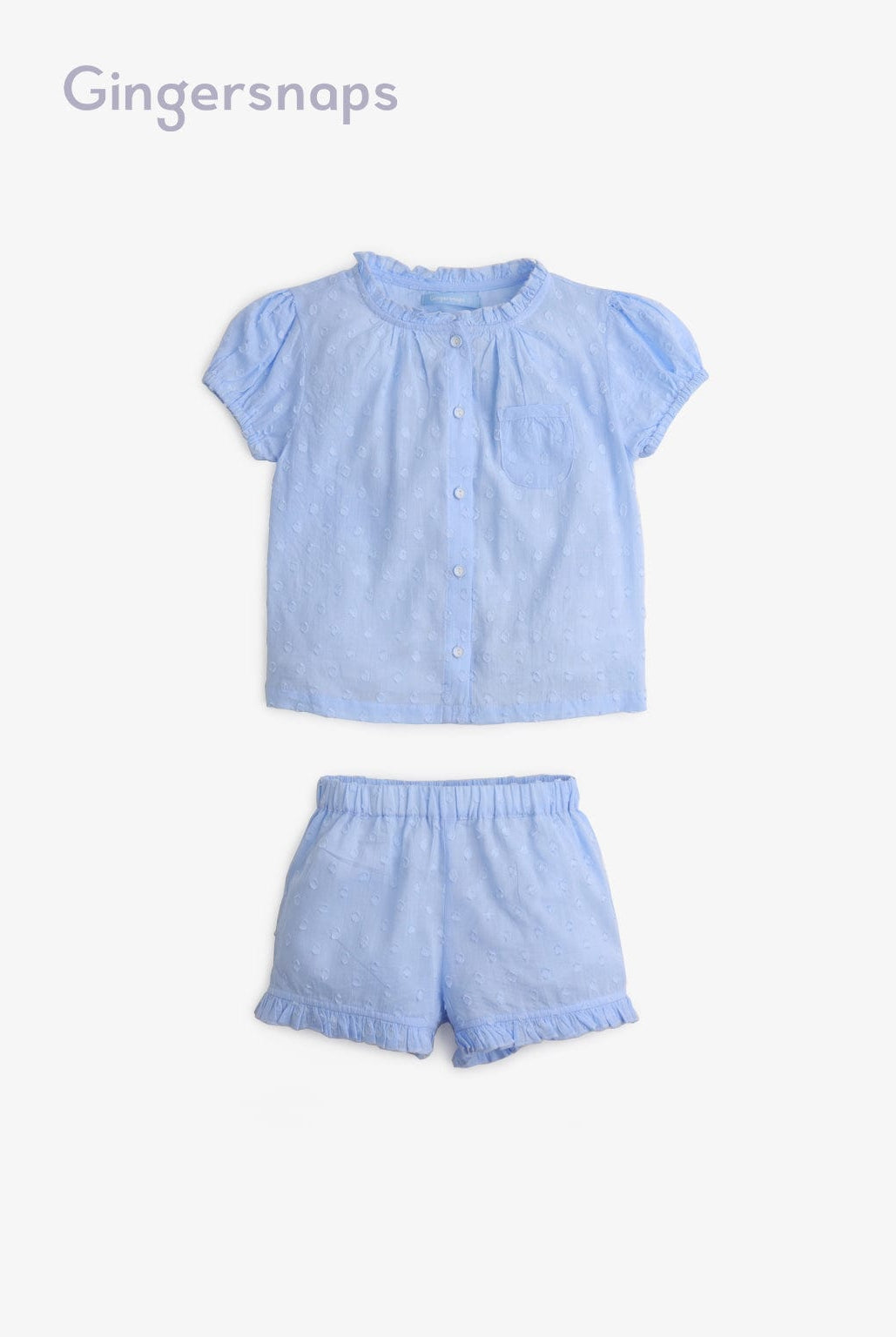 جينجرسنابس بيجامة شورت وبلوزة بأزرار أمامية نص كم بناتي أزرق
