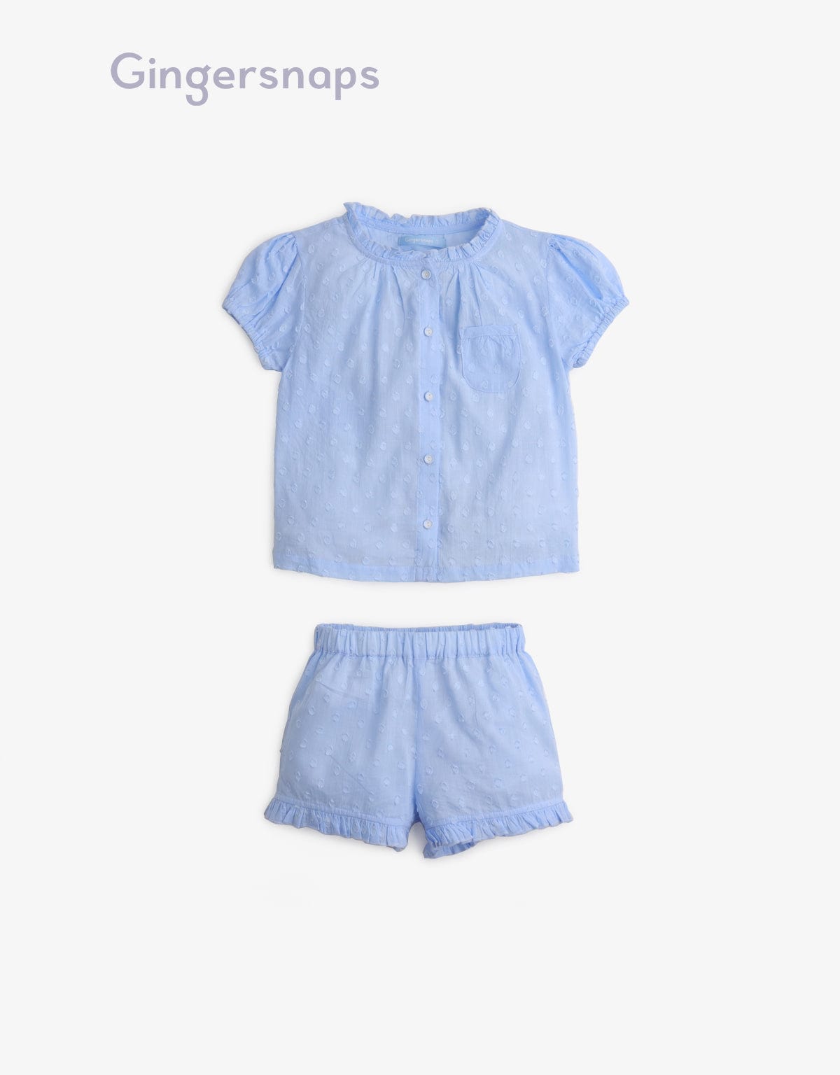 جينجرسنابس بيجامة شورت وبلوزة بأزرار أمامية نص كم بناتي أزرق