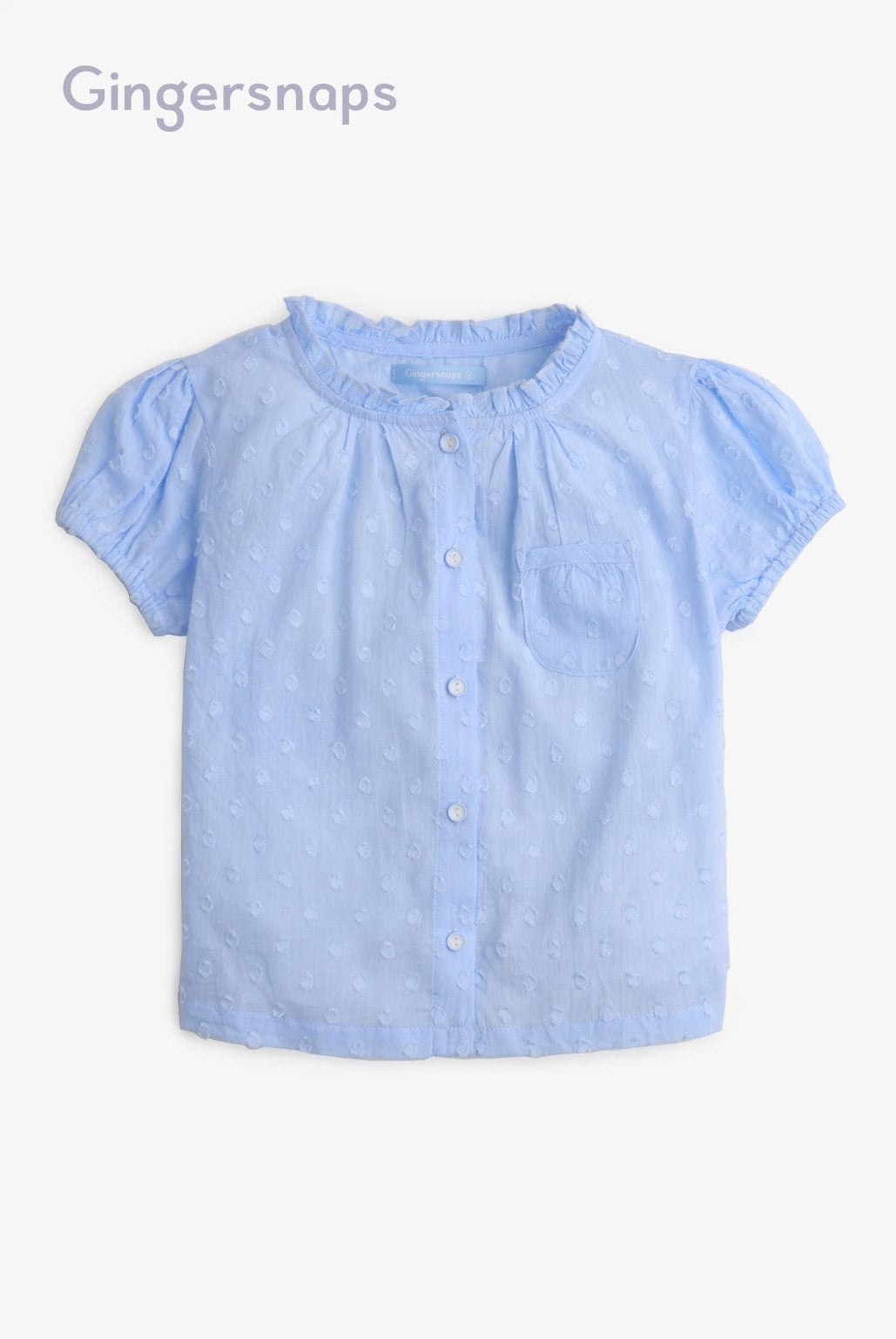 جينجرسنابس بيجامة شورت وبلوزة بأزرار أمامية نص كم بناتي أزرق