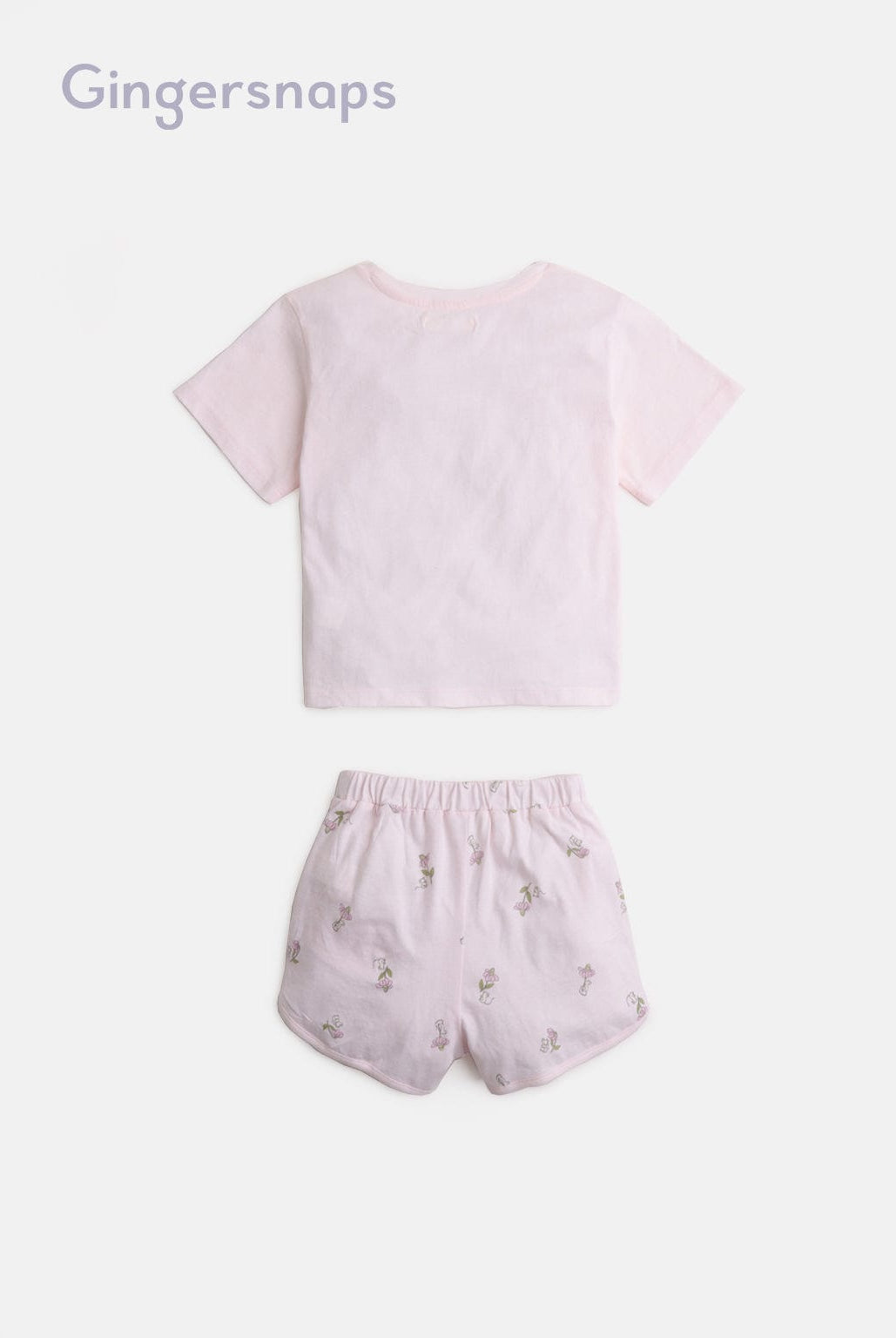 جينجرسنابس بيجامة بناتي نص كم وشورت منقوش وردي