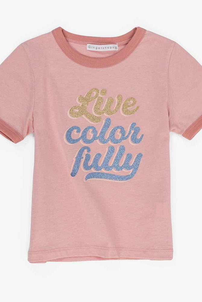 جينجرسنابس بلوزة بطبعة لامعة كم قصير بناتي وردي باهت