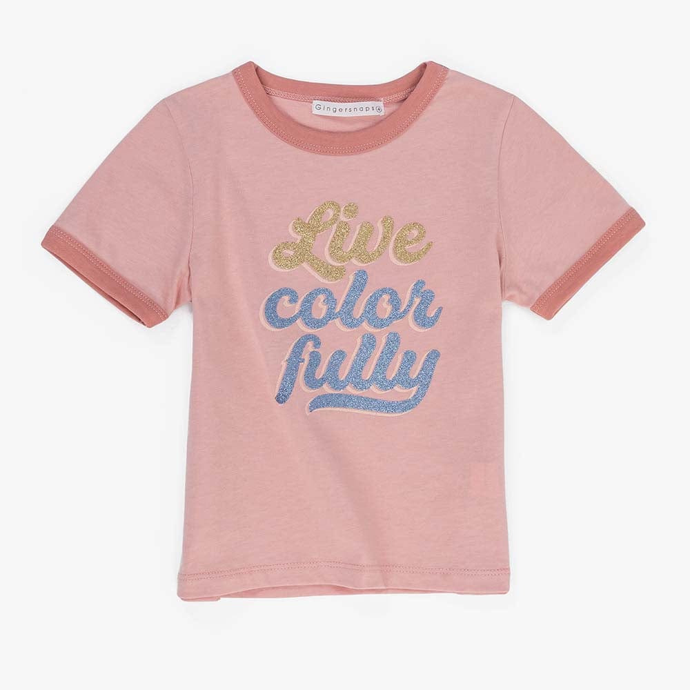 جينجرسنابس بلوزة بطبعة لامعة كم قصير بناتي وردي باهت