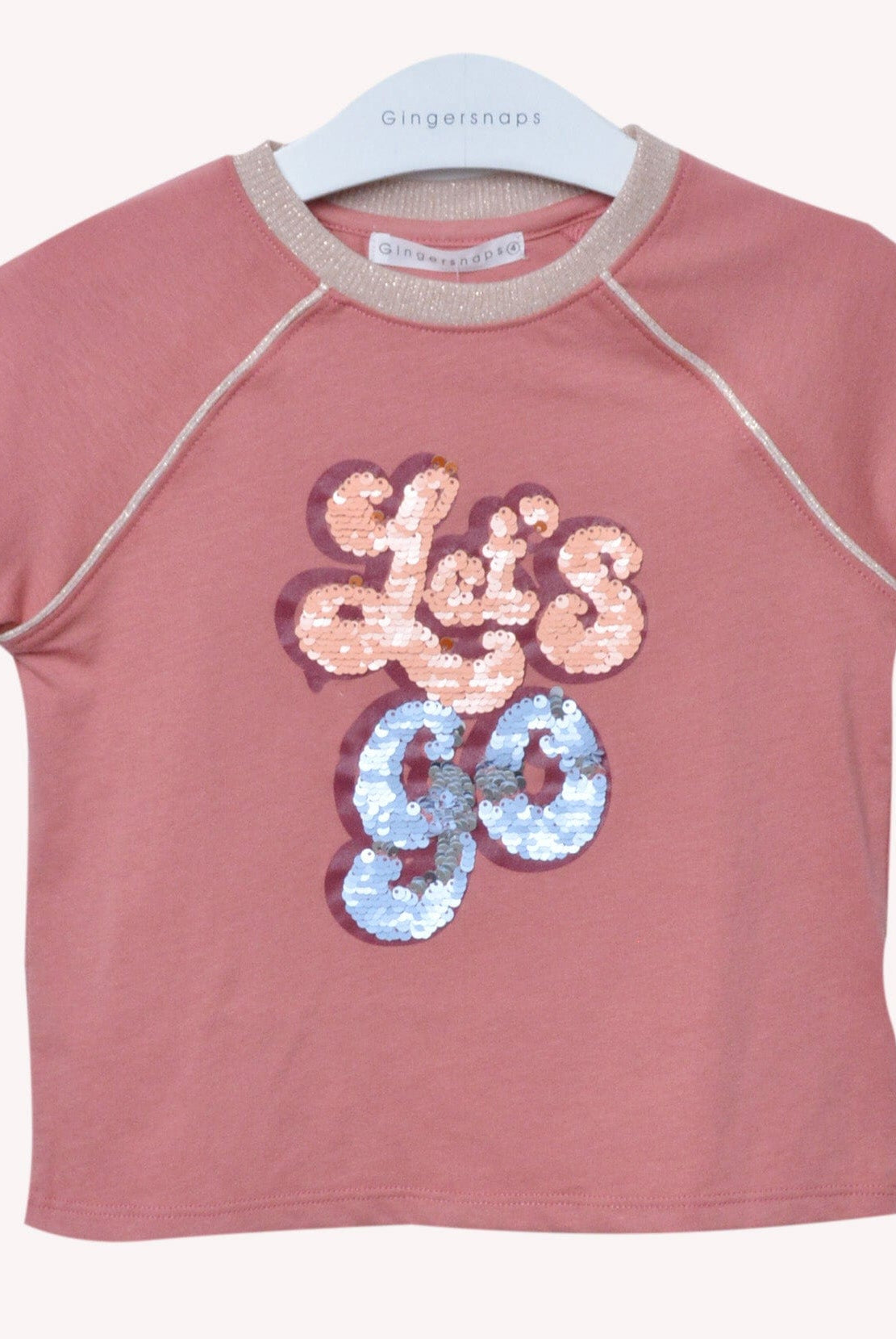 جينجرسنابس تي شيرت بناتي منقوش بقشر سمك نص كم وردي تان