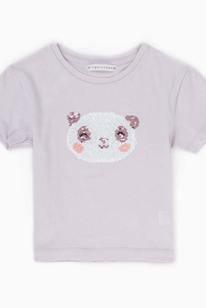 جينجرسنابس تيشيرت مطرز بالخرز كم قصير بناتي رمادي ليلكي