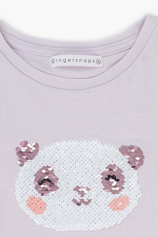 جينجرسنابس تيشيرت مطرز بالخرز كم قصير بناتي رمادي ليلكي