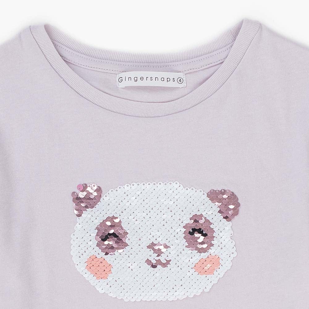 جينجرسنابس تيشيرت مطرز بالخرز كم قصير بناتي رمادي ليلكي