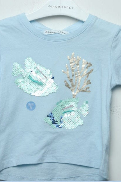 جينجرسنابس تي شيرت بناتي بطبعة لامعة مسحوق أزرق