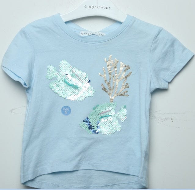 جينجرسنابس تي شيرت بناتي بطبعة لامعة مسحوق أزرق