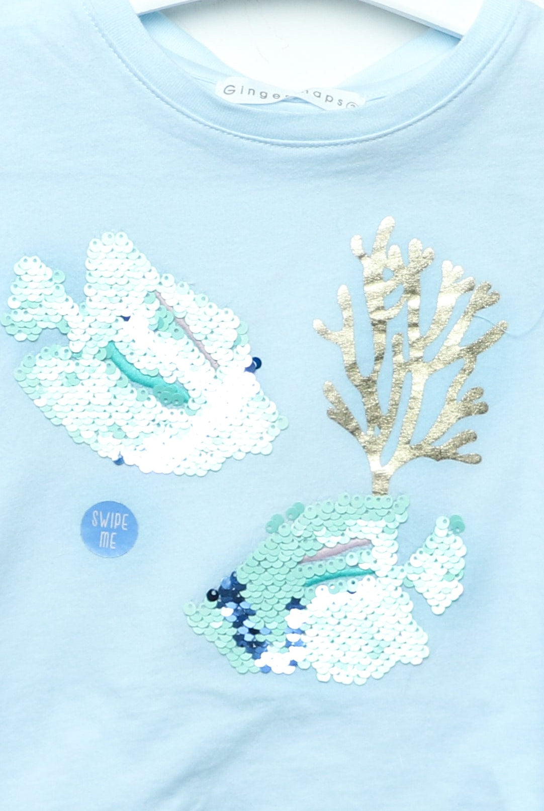 جينجرسنابس تي شيرت بناتي بطبعة لامعة مسحوق أزرق