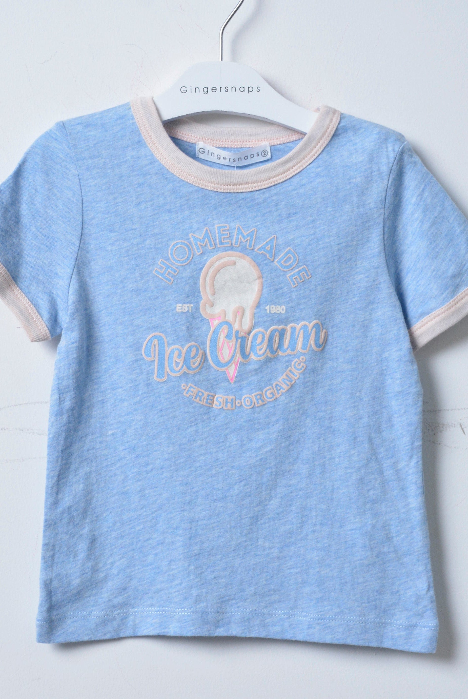جينجرسنابس تيشيرت بطبعة أيس كريم بناتي أزرق فاتح