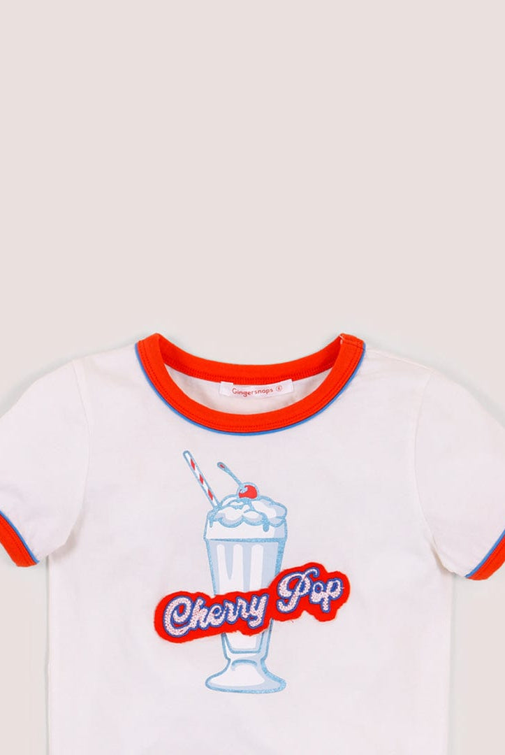 جينجرسنابس تيشيرت بطابعة على الصدر كم قصير بناتي أوف وايت فاتح