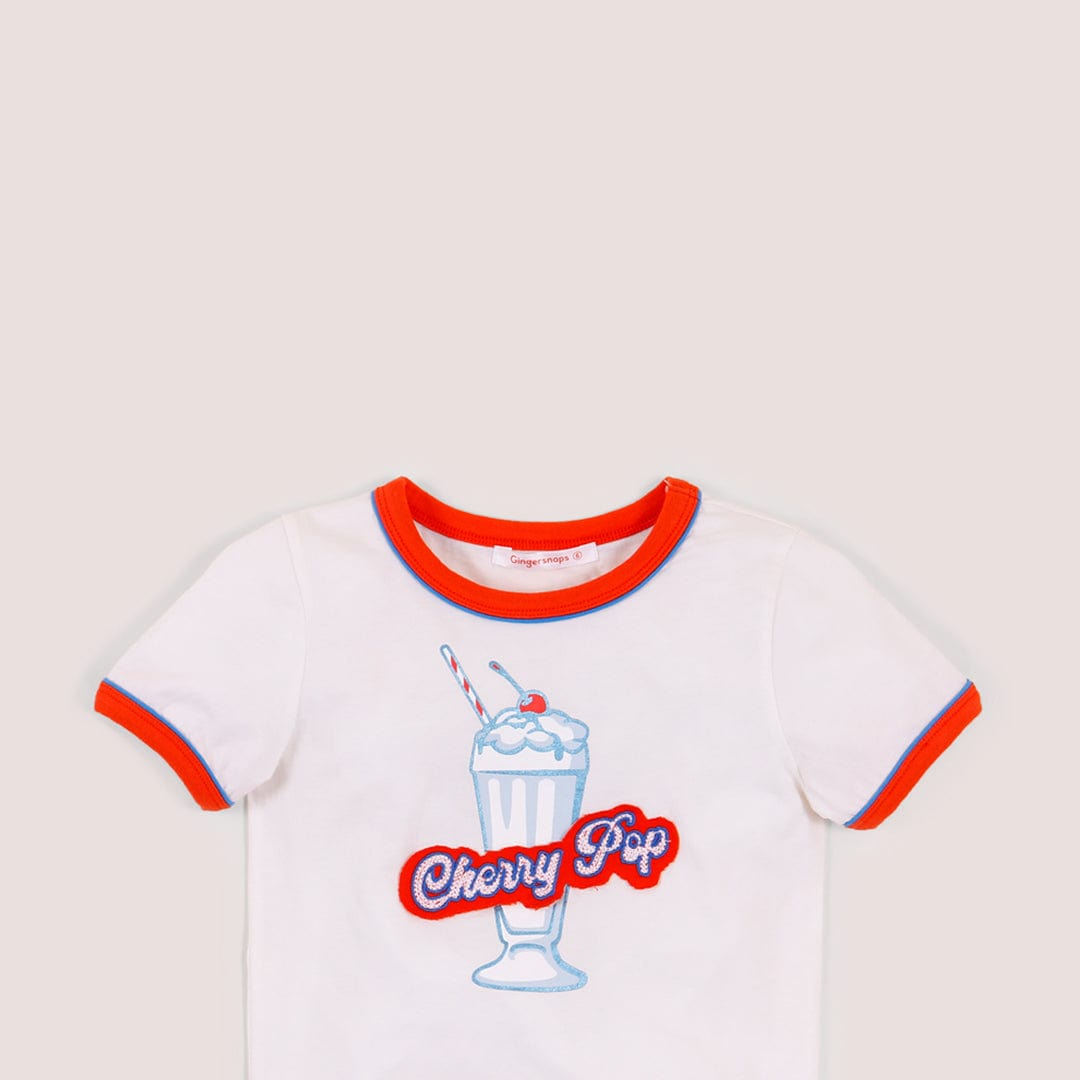 جينجرسنابس تيشيرت بطابعة على الصدر كم قصير بناتي أوف وايت فاتح